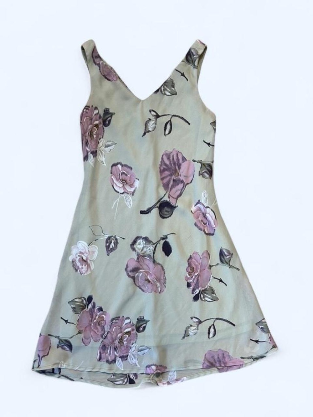 Dress Barn Sage Midi Dress with Mauve Floral Print
